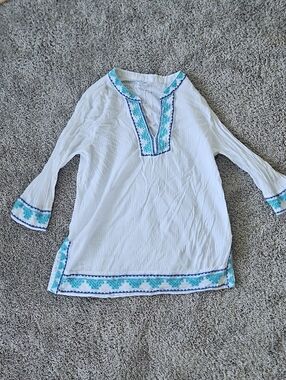 Sigrid Olsen White Cotton Embroidered Tunic Top M